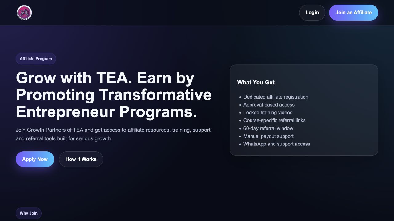 Live Grow — TEA Affiliate website homepage