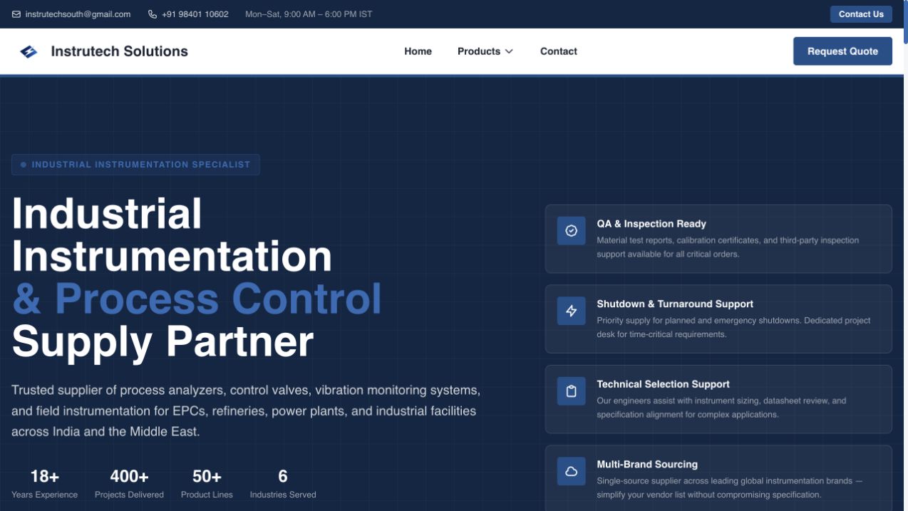 Live Instrutech Solutions website homepage