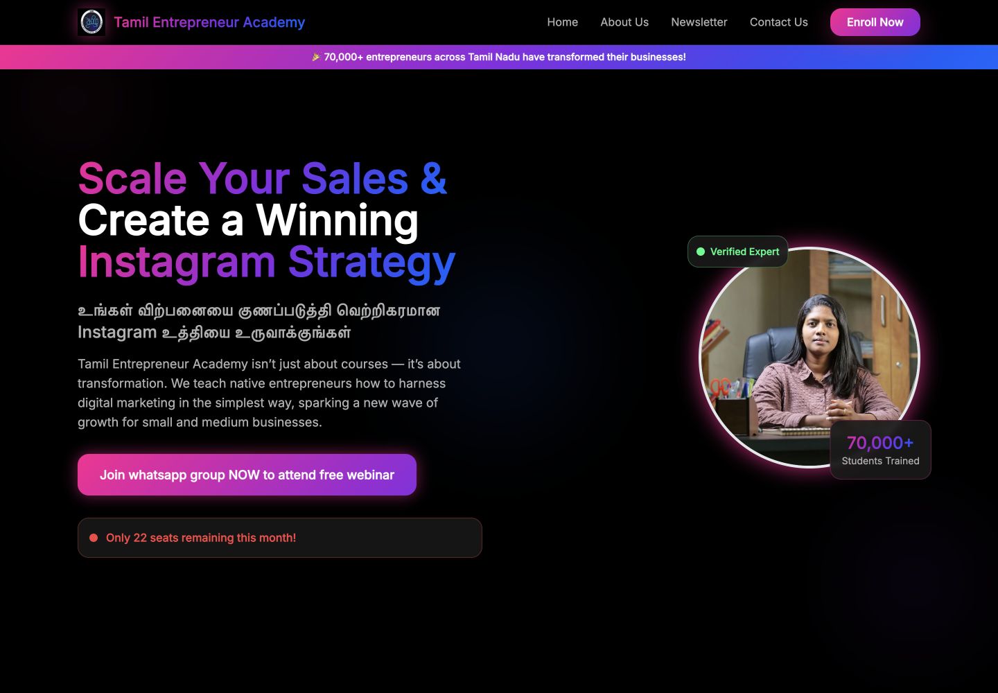 Live Tamil Entrepreneur Academy website homepage